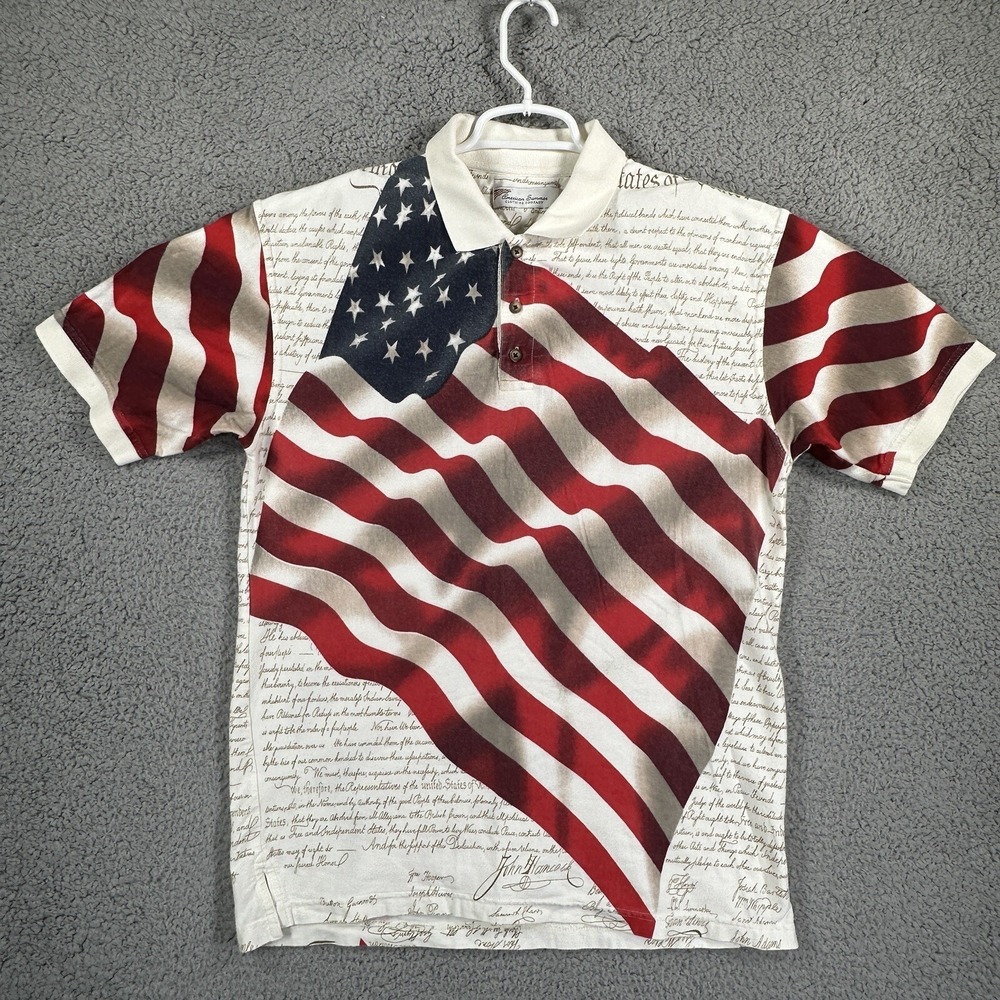American Summer Men's US Flag Short Sleeve Polo Shirt Patriotic Size M USA